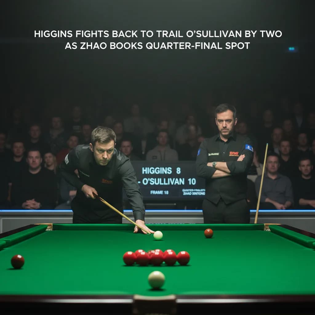 Higgins Fights Back to Trail O'Sullivan by Two as Zhao Books Quarter-Final Spot
